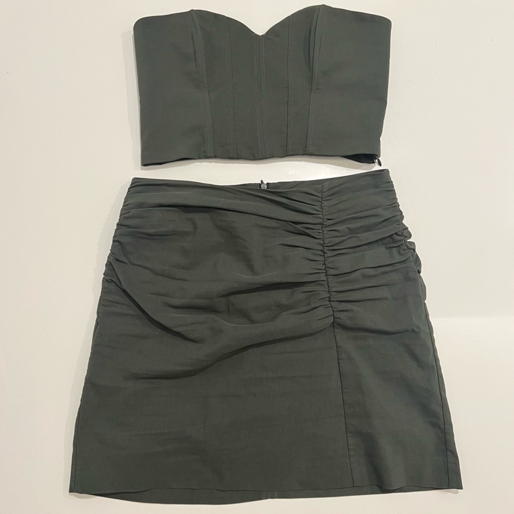 Corset top and skirt set in dark green